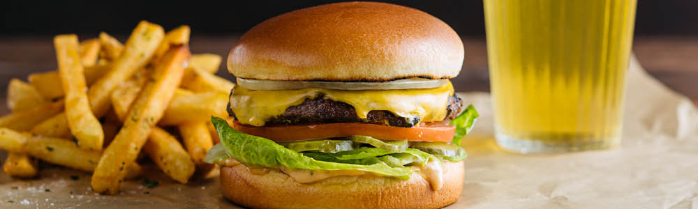 grass fed cheeseburger plus fries